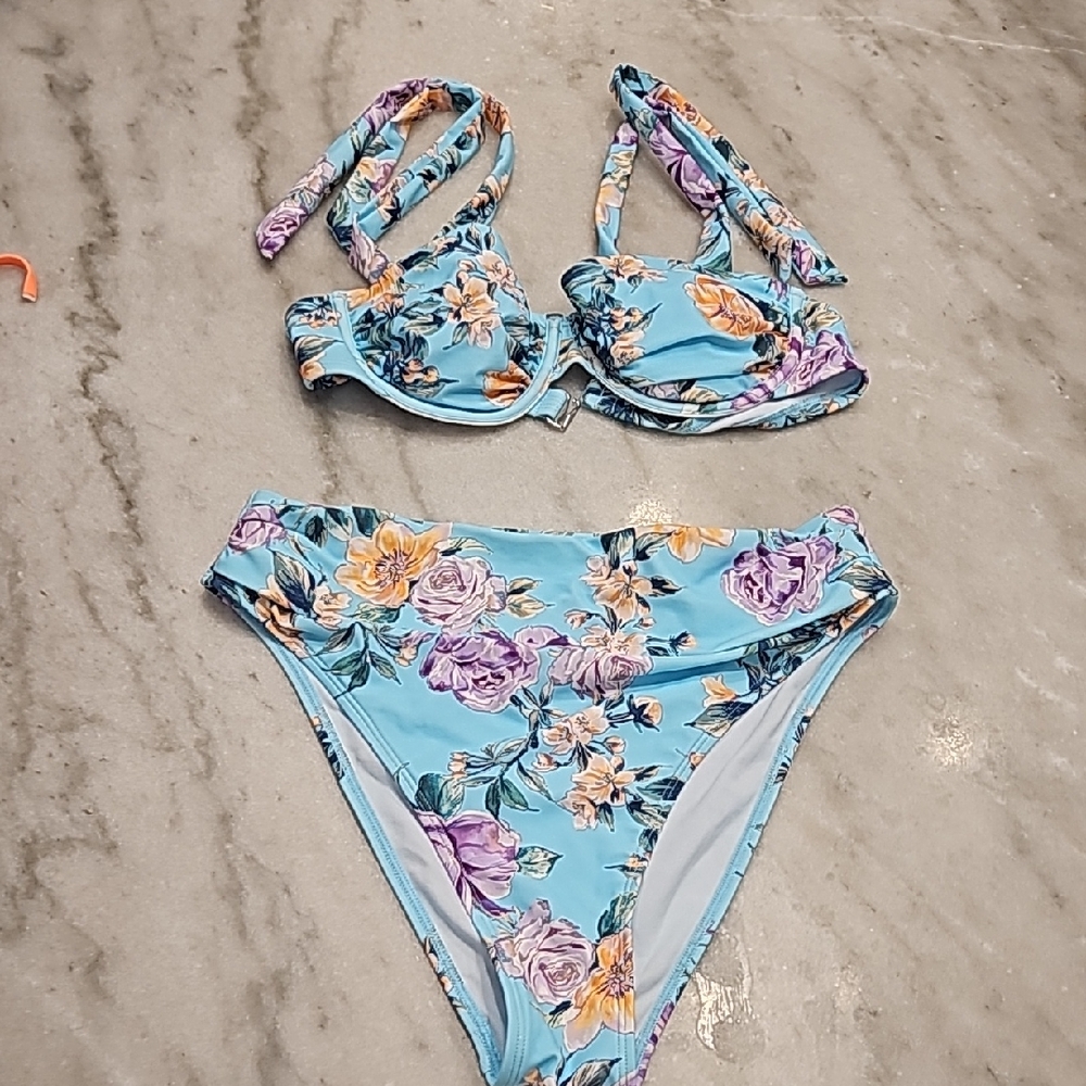 Floral Bikini Set in Blue and Purple